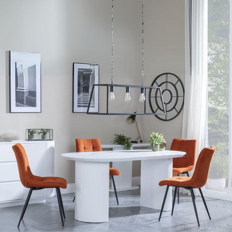 Luxor White Marble Effect Oval Dining Set - Corona Orange Fabric Chairs-2