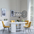 Luxor White Marble Effect Oval Dining Set - Corona Yellow Fabric Chairs