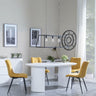 Luxor White Marble Effect Oval Dining Set - Corona Yellow Fabric Chairs