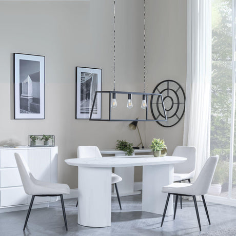 Luxor White Marble Effect Oval Dining Set - Darwin Cream Fabric Dining Chair