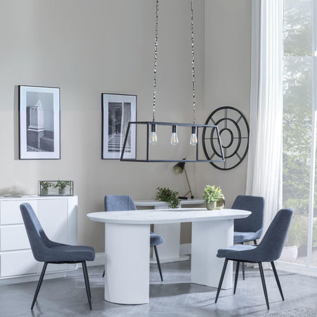 Luxor White Marble Effect Oval Dining Set - Darwin Dark Grey Fabric Dining Chair-5