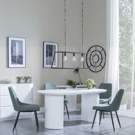 Luxor White Marble Effect Oval Dining Set - Darwin Green Fabric Dining Chair-4