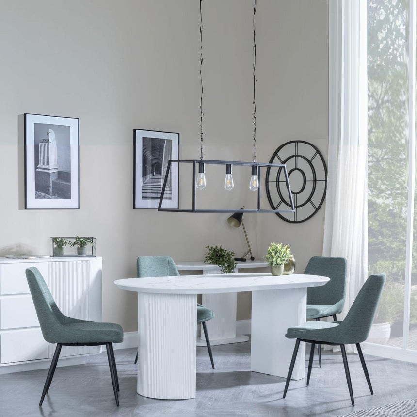 Luxor White Marble Effect Oval Dining Set - Darwin Green Fabric Dining Chair-4