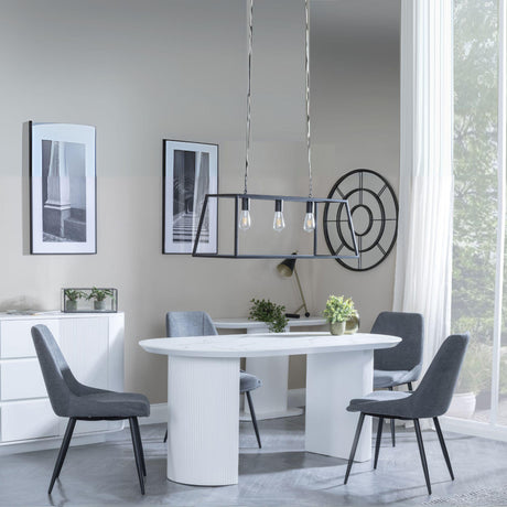 Luxor White Marble Effect Oval Dining Set - Darwin Grey Fabric Dining Chair-6