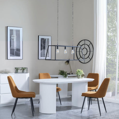 Luxor White Marble Effect Oval Dining Set - Darwin Orange Fabric Dining Chair-3