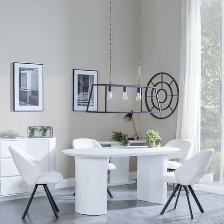 Luxor White Marble Effect Oval Dining Set - Ion Cream Velvet Fabric Swivel Dining Chair-5