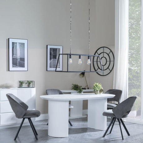 Luxor White Marble Effect Oval Dining Set - Ion Dark Grey Velvet Fabric Swivel Dining Chair-2