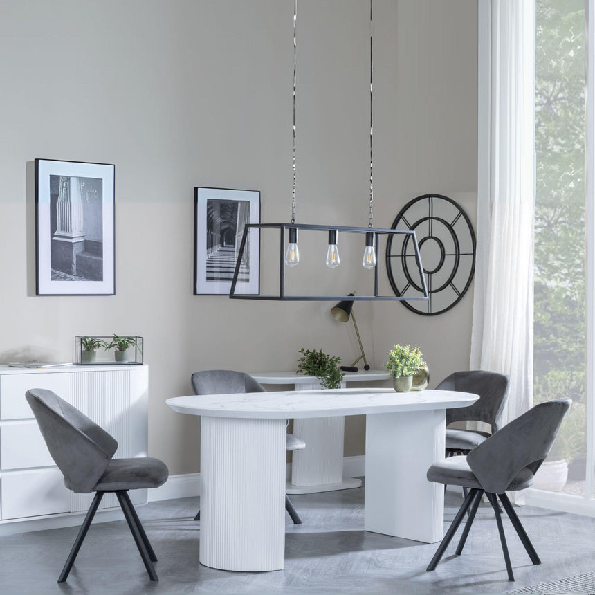 Luxor White Marble Effect Oval Dining Set - Ion Dark Grey Velvet Fabric Swivel Dining Chair-2