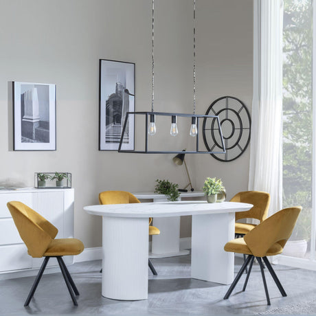 Luxor White Marble Effect Oval Dining Set - Ion Mustrad Velvet Fabric Swivel Dining Chair-4
