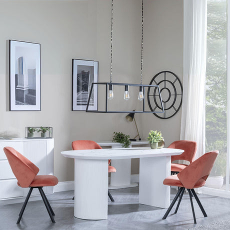 Luxor White Marble Effect Oval Dining Set - Ion Orange Velvet Fabric Swivel Dining Chair-3