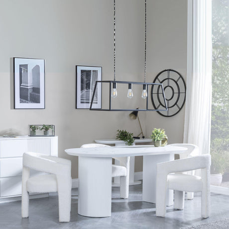 Luxor White Marble Effect Oval Dining Set - Kiefer Cream Boucle Fabric Dining Chair-2