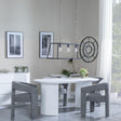 Luxor White Marble Effect Oval Dining Set - Kiefer Grey Boucle Fabric Dining Chair