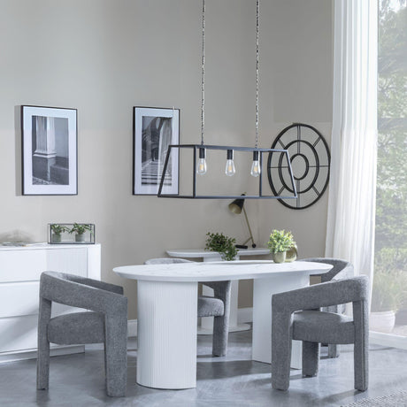 Luxor White Marble Effect Oval Dining Set - Kiefer Grey Boucle Fabric Dining Chair