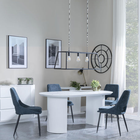 Luxor White Marble Effect Oval Dining Set - Peyton Blue Fabric Dining Chair