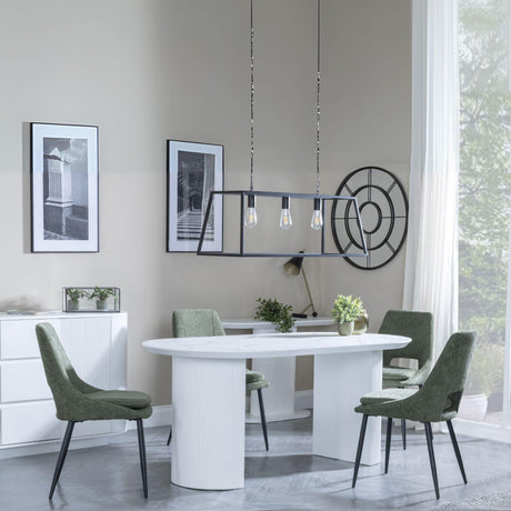 Luxor White Marble Effect Oval Dining Set - Peyton Green Fabric Dining Chair-3