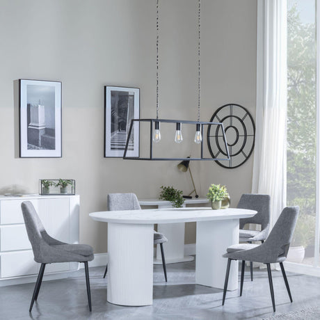 Luxor White Marble Effect Oval Dining Set - Peyton Grey Fabric Dining Chair-2