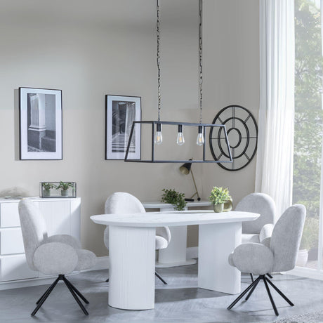 Luxor White Marble Effect Oval Dining Set - Theo Grey Fabric Swivel Dining Chair