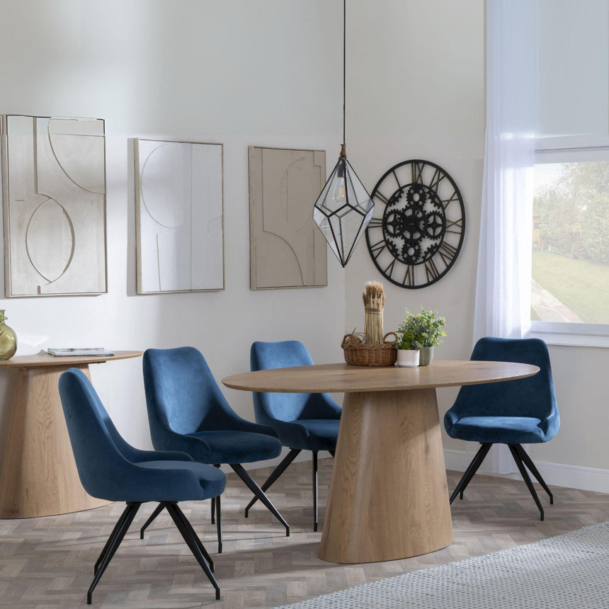 Palma Oak Oval Dining Set - Arctic Blue Velvet Fabric Swivel Dining Chair-3