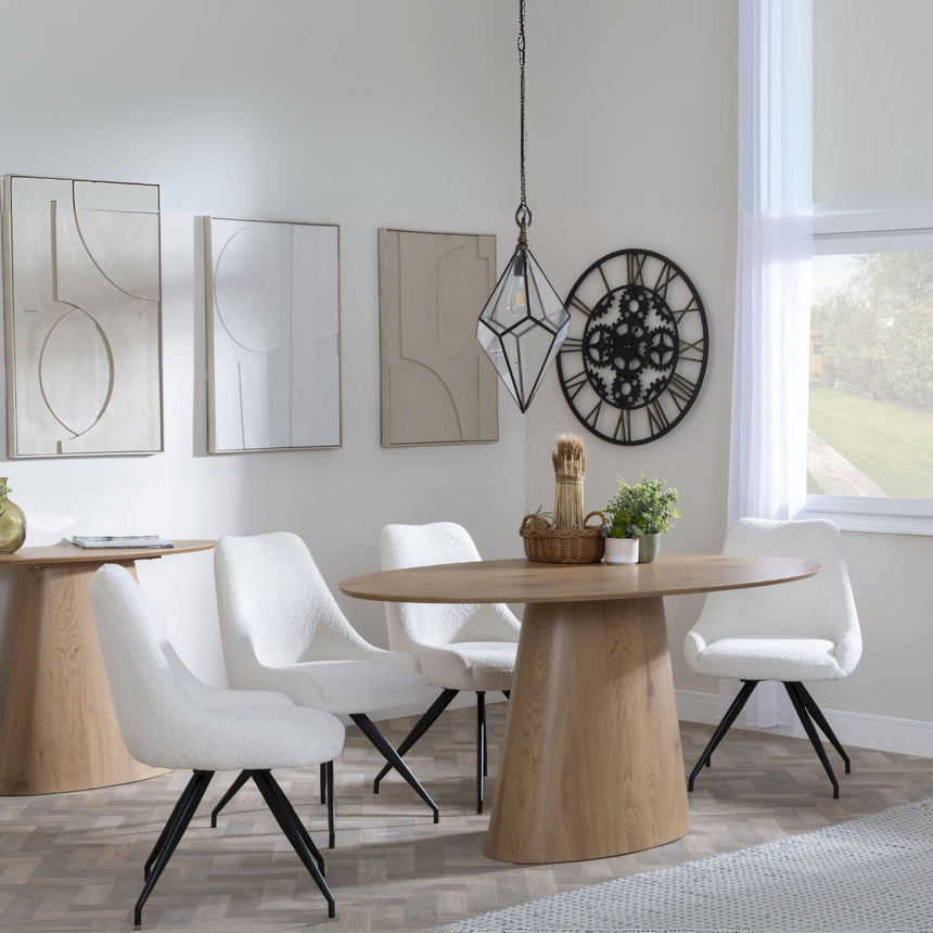 Palma Oak Oval Dining Set - Arctic Cream Velvet Fabric Swivel Dining Chair-4
