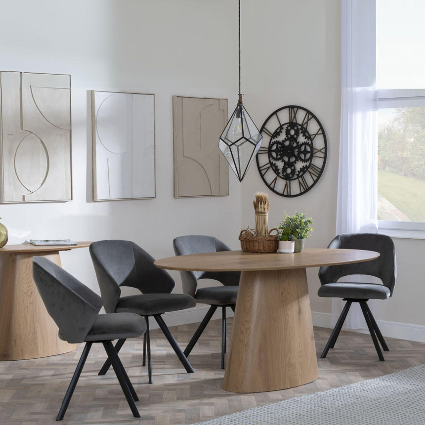 Palma Oak Oval Dining Set - Ion Dark Grey Velvet Fabric Swivel Dining Chair-3