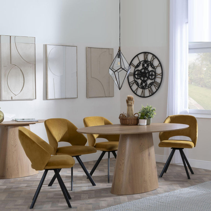 Chiswick Oak Oval Dining Set - Burano Mustard Velvet Fabric Swivel Dining Chair