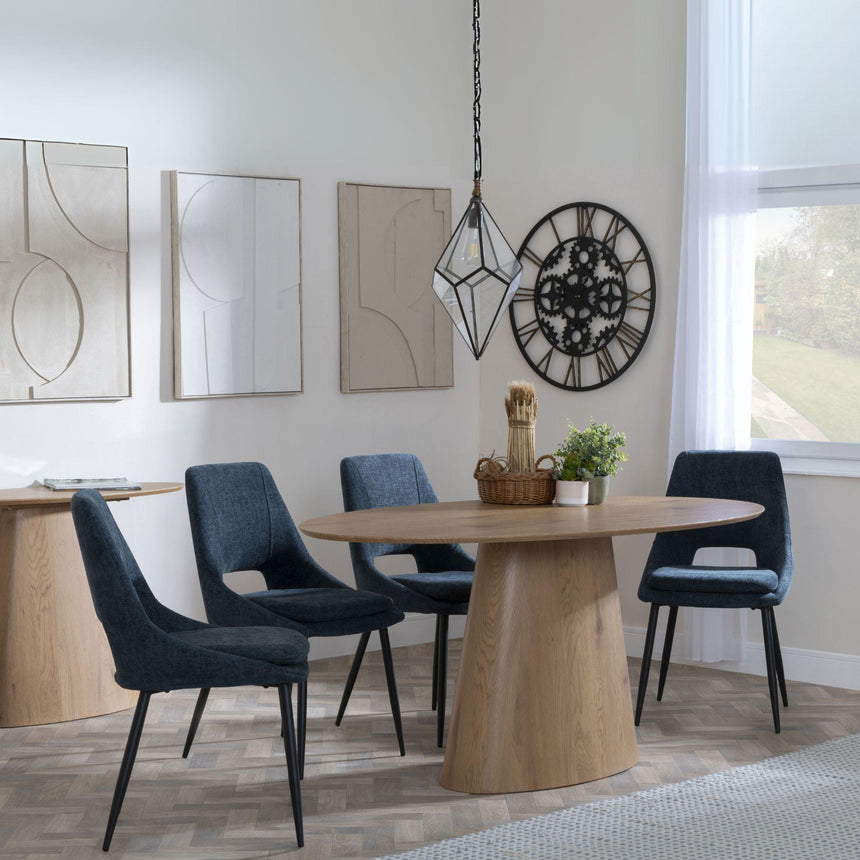 Palma Oak Oval Dining Set - Peyton Blue Fabric Dining Chair-2