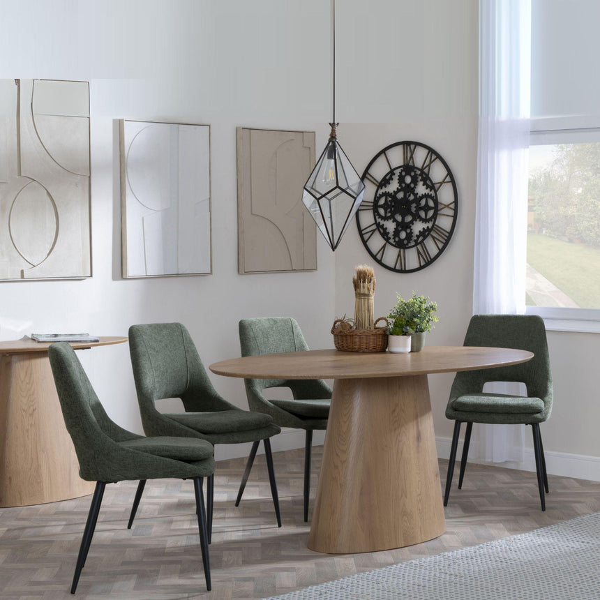 Palma Oak Oval Dining Set - Peyton Green Fabric Dining Chair-3