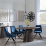 Palma Walnut Oval Dining Set - Arctic Blue Velvet Fabric Swivel Dining Chair-3