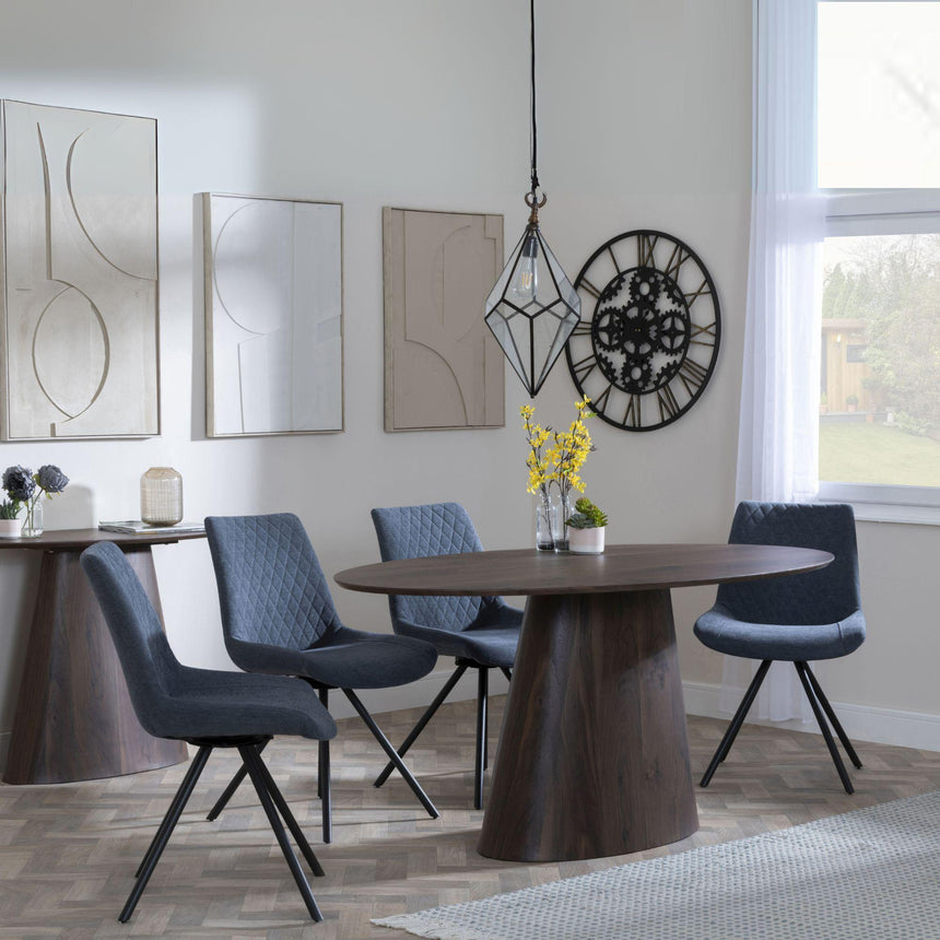 Chiswick Walnut Oval Dining Set - Messina Fabric Swivel Dining Chair