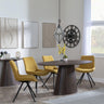 Palma Walnut Oval Dining Set - Boden Yellow Fabric Swivel Dining Chair-4