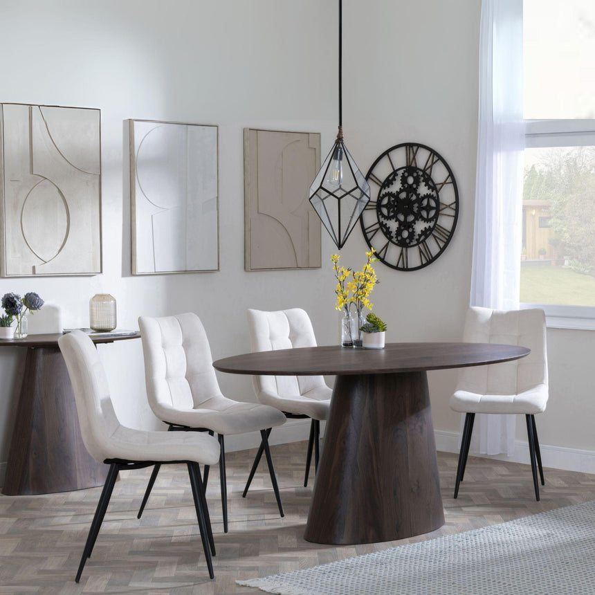 Palma Walnut Oval Dining Set - Corona Beige Fabric Chairs-3