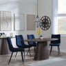 Palma Walnut Oval Dining Set - Corona Blue Fabric Chairs-5