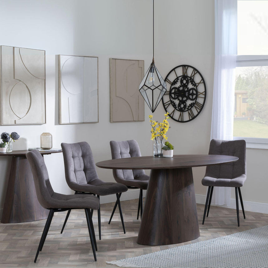 Palma Walnut Oval Dining Set - Corona Camel Fabric Chairs-4