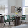 Palma Walnut Oval Dining Set - Corona Green Fabric Chairs-6