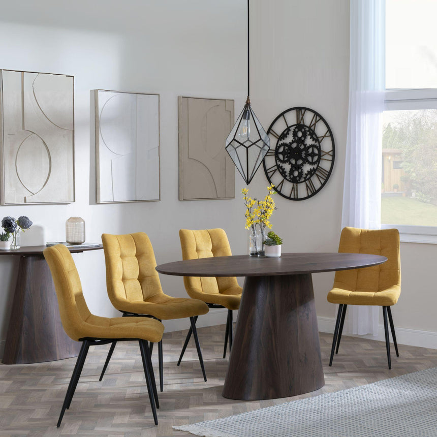 Chiswick Walnut Oval Dining Set - Bolzano Yellow Fabric Chairs