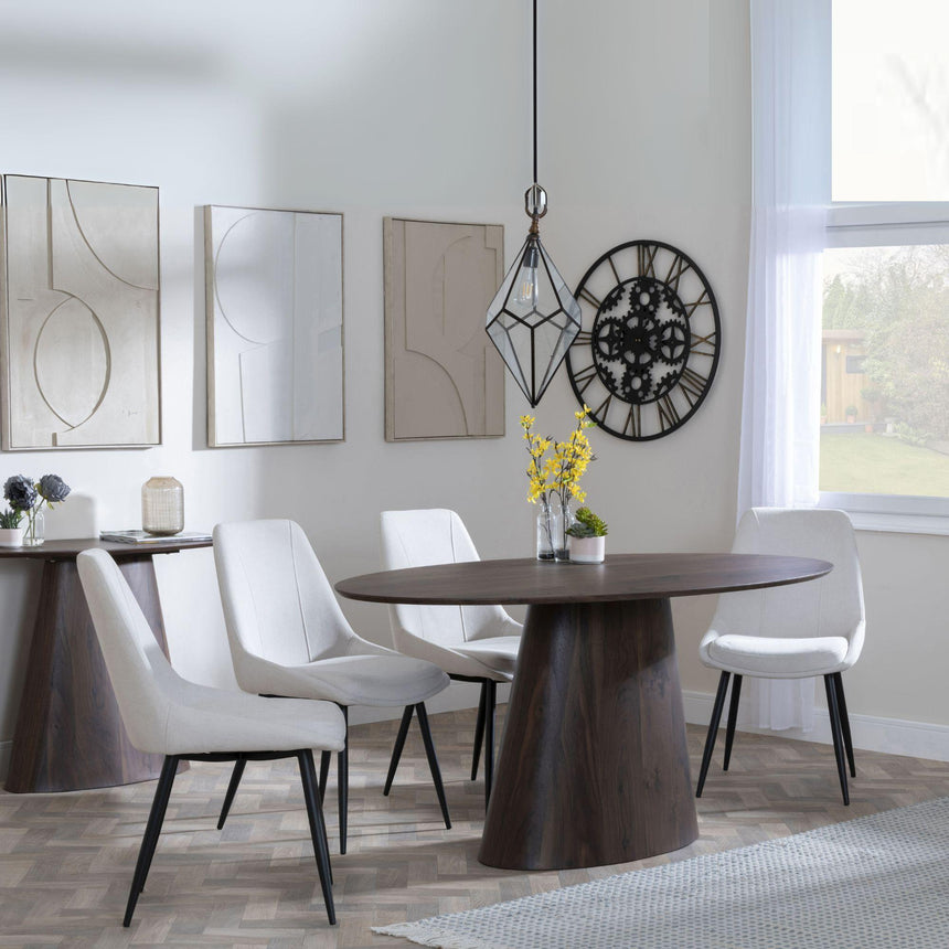 Chiswick Walnut Oval Dining Set - Rovereto Cream Fabric Dining Chair