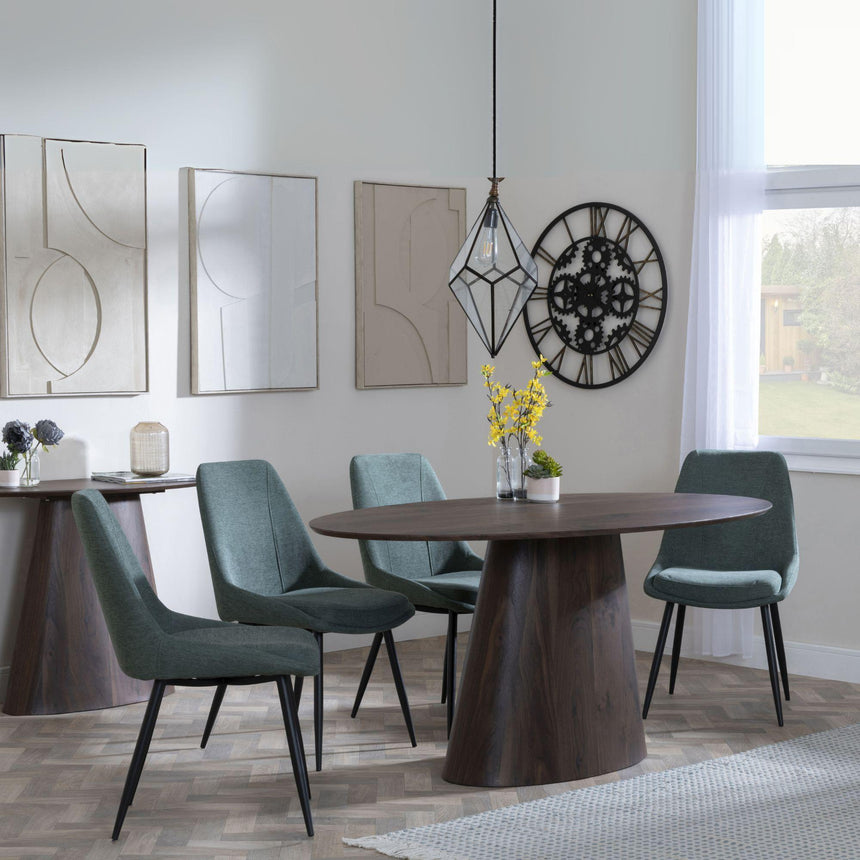 Palma Walnut Oval Dining Set - Darwin Green Fabric Dining Chair-5