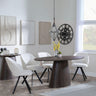 Palma Walnut Oval Dining Set - Ion Cream Boucle Teddy Fabric Swivel Dining Chair-5
