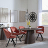 Palma Walnut Oval Dining Set - Ion Orange Velvet Fabric Swivel Dining Chair-3