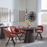 Palma Walnut Oval Dining Set - Ion Orange Velvet Fabric Swivel Dining Chair-4