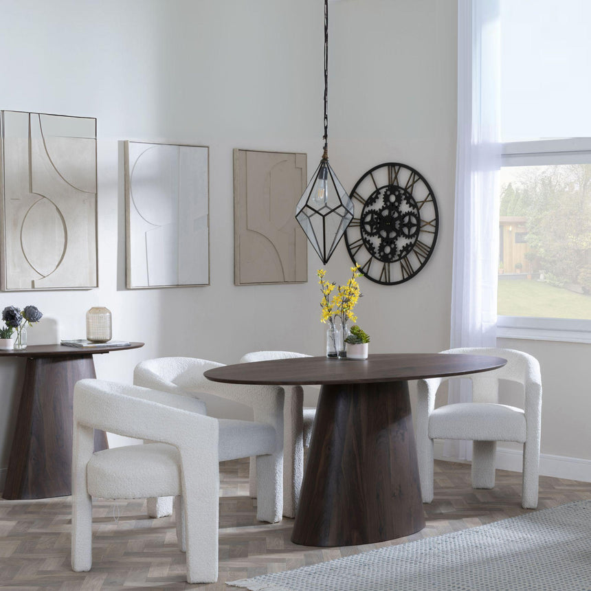 Palma Walnut Oval Dining Set - Kiefer Cream Boucle Fabric Dining Chair-2