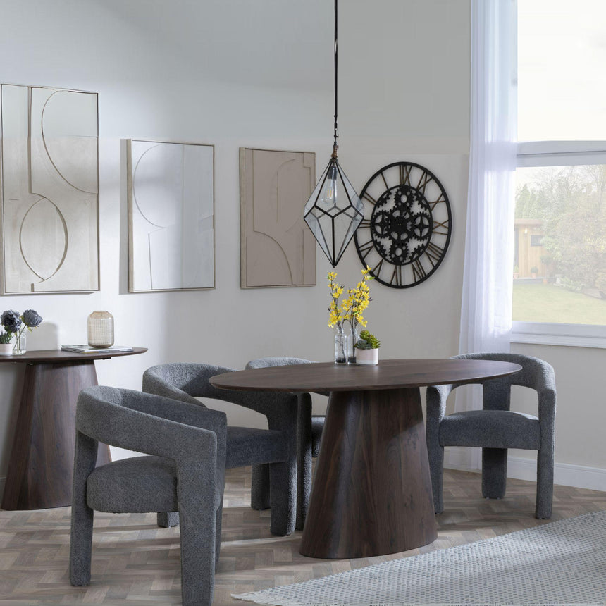 Chiswick Walnut Oval Dining Set - Killen  Grey Boucle Fabric Dining Chair