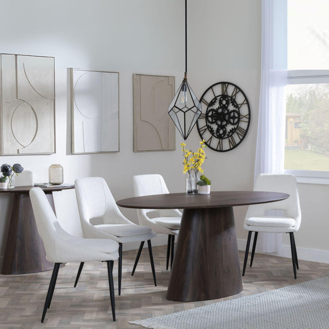Palma Walnut Oval Dining Set - Peyton Cream Fabric Dining Chair