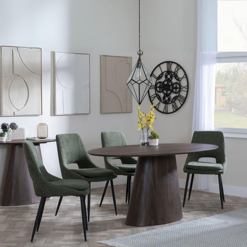 Palma Walnut Oval Dining Set - Peyton Green Fabric Dining Chair-4