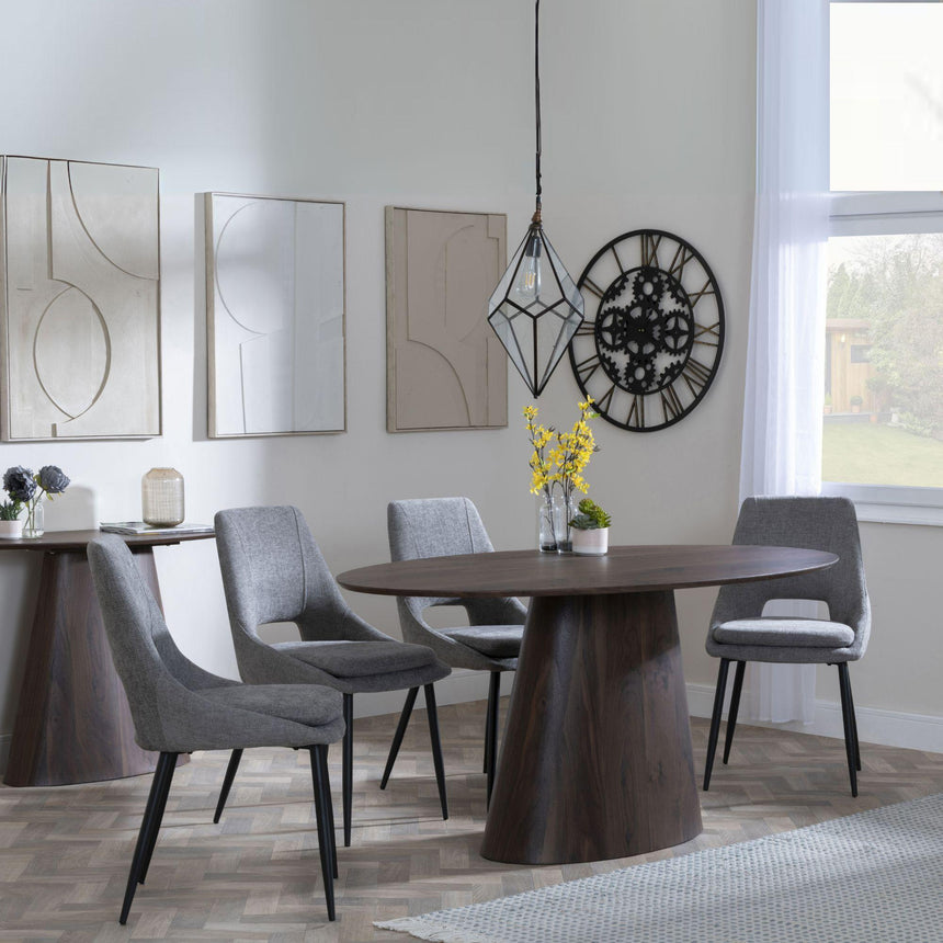 Palma Walnut Oval Dining Set - Peyton Grey Fabric Dining Chair-3