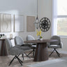 Palma Walnut Oval Dining Set - Theo Dark Grey Fabric Swivel Dining Chair-2