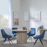 Bern Fluted Oak Effect 4 Seater Round Dining Set - 4 Arctic Blue Velvet Fabric Swivel Dining Chair-3