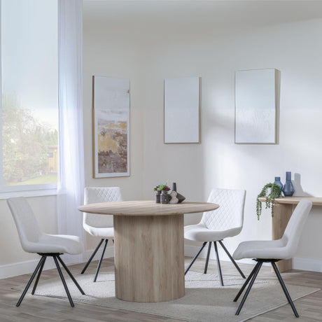 Bern Fluted Oak Effect 4 Seater Round Dining Set - 4 Boden Cream Fabric Swivel Dining Chair-2