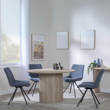 Bern Fluted Oak Effect 4 Seater Round Dining Set - 4 Boden Dark Grey Fabric Swivel Dining Chair-5