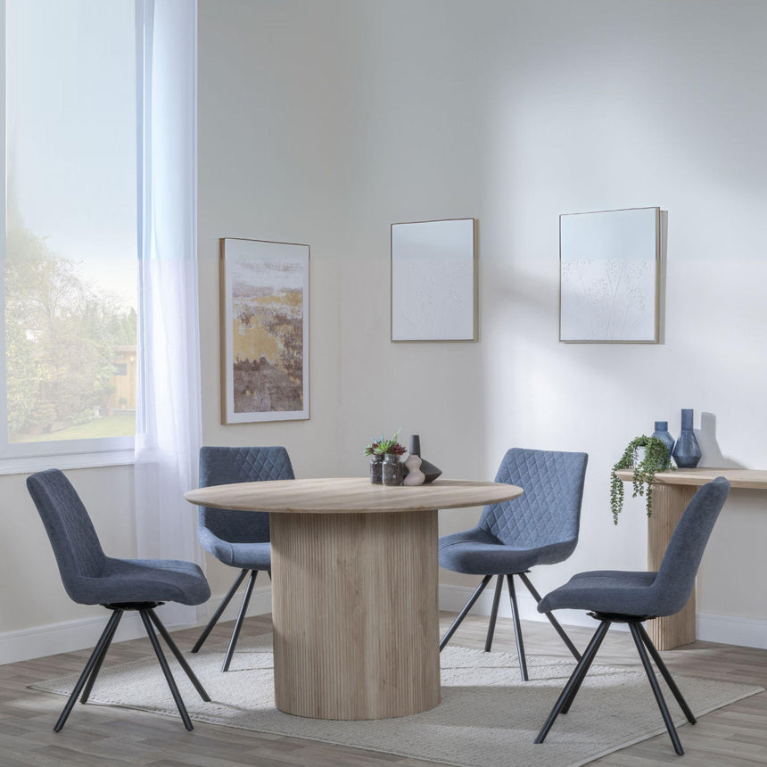 Bern Fluted Oak Effect 4 Seater Round Dining Set - 4 Boden Dark Grey Fabric Swivel Dining Chair-6